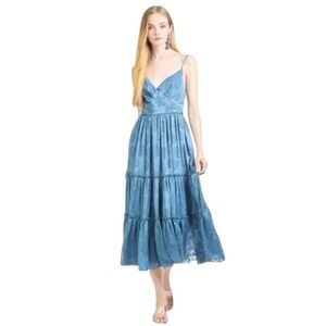 $395 NWT SACHIN & BABI‎ Dalia Dress Tiered Midi Chambray Blue Floral SIZE 4